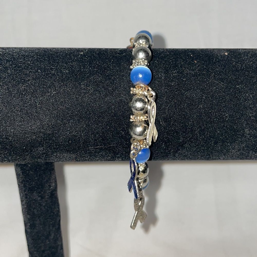 Red Whit and Blue Ribbon Beaded Bracelet
